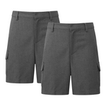 Load image into Gallery viewer, LUXE DIVA Boys School Uniform Cargo Shorts, Teflon-Coated Plain Elasticated Waist Boys Shorts with Zip and Clip Fastening, Black &amp; Grey Uniform Summer Short Pants, Ages 3-13 Years
