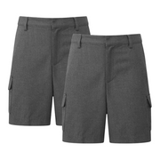 LUXE DIVA Boys School Uniform Cargo Shorts, Teflon-Coated Plain Elasticated Waist Boys Shorts with Zip and Clip Fastening, Black & Grey Uniform Summer Short Pants, Ages 3-13 Years