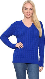 Load image into Gallery viewer, LUXE DIVA Women’s Long Sleeve V Neck Chunky Cable Knit Jumper for Ladies Casual Pullover Sweater for Women UK Size 8-22

