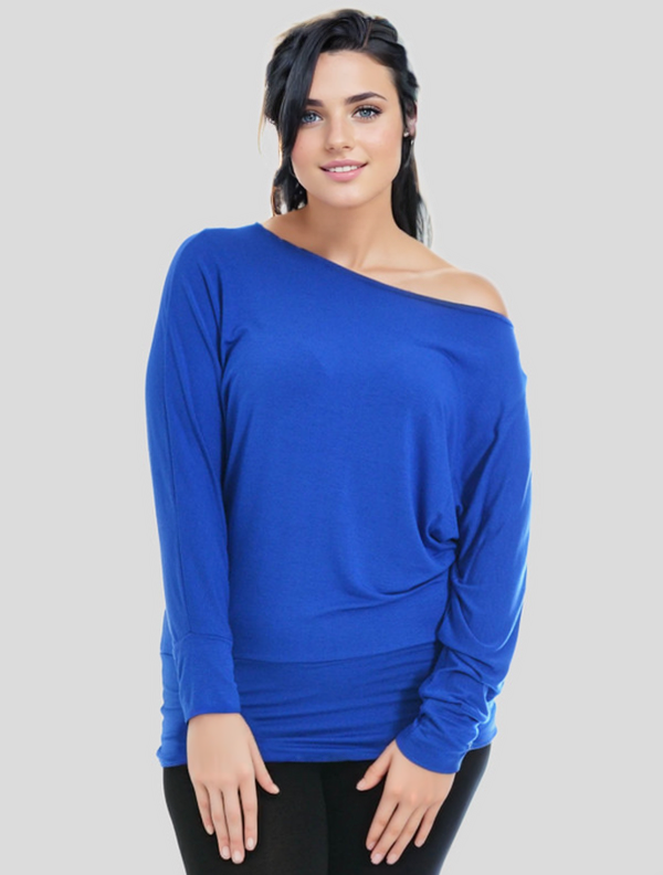 LUXE DIVA One Off-Shoulder Tops with Long Sleeves, Off Shoulder Batwing Jumper, Ladies Batwing Top in Black, Red, White Plus 21 Colors More UK