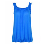 Load image into Gallery viewer, LUXE DIVA Women’s Gathered Round Scoop Neckline Swing Trim Sleeveless Plain Tank Top Wide Straps Ladies Elastic Bubble Hem Summer Camisole Baggy Vest Blouse Top
