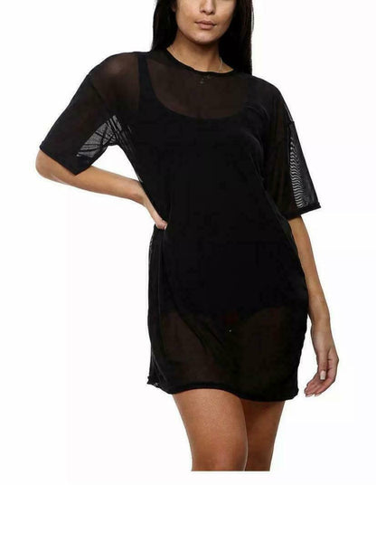 LUXE DIVA Women's Oversized Mesh Tunic Short Sleeve Tee