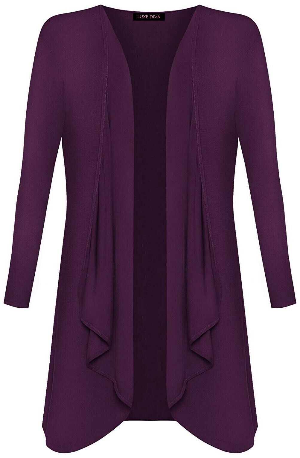 Women Ladies Open Waterfall Cardigan Hanky Hem Jersey Plus Sizes Long Sleeve Top