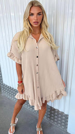 Load image into Gallery viewer, Women&#39;s Shirt Dress Pleated Short Sleeve Loose Italian Buttons Plain Detail
