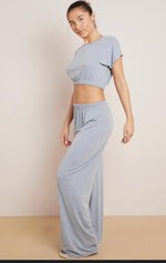 Load image into Gallery viewer, Ladies Plain Crop Top Flared Trouser Loungewear Suit 2PCS Co-ord Tracksuit Set
