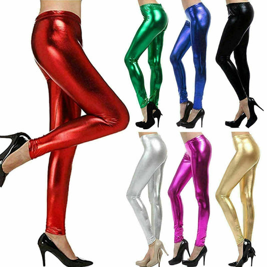 LUXE DIVA Women's Wet Look Shiny Full Length Leggings