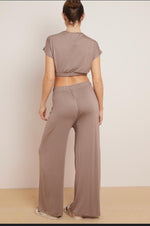 Load image into Gallery viewer, Ladies Plain Crop Top Flared Trouser Loungewear Suit 2PCS Co-ord Tracksuit Set

