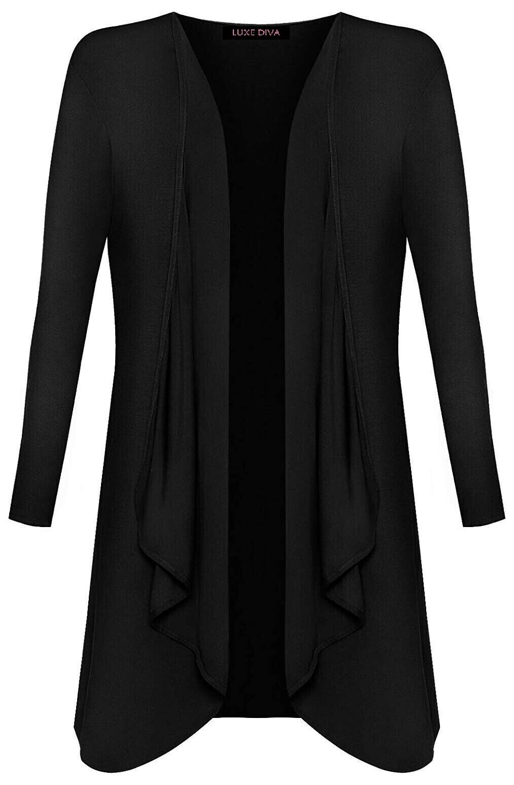 Women Ladies Open Waterfall Cardigan Hanky Hem Jersey Plus Sizes Long Sleeve Top