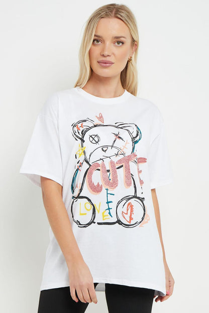 LUXE DIVA Women's Oversized Slogan T-Shirt Baggy Fit
