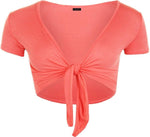 Load image into Gallery viewer, Ladies Plain Cap Short Sleeve Tie Up Front Bolero Shrug Cropped Cardigan Top

