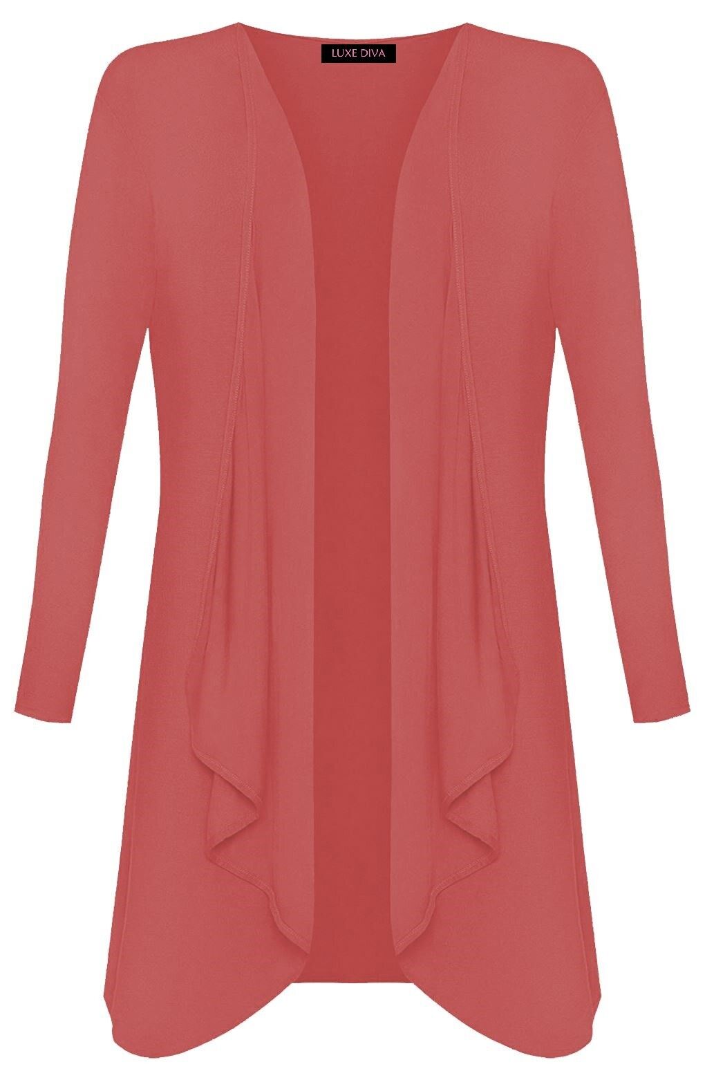 Women Ladies Open Waterfall Cardigan Hanky Hem Jersey Plus Sizes Long Sleeve Top
