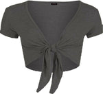 Load image into Gallery viewer, Ladies Plain Cap Short Sleeve Tie Up Front Bolero Shrug Cropped Cardigan Top
