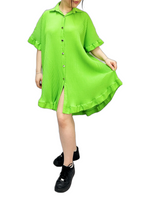 Load image into Gallery viewer, Women&#39;s Shirt Dress Pleated Short Sleeve Loose Italian Buttons Plain Detail
