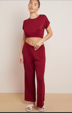 Load image into Gallery viewer, Ladies Plain Crop Top Flared Trouser Loungewear Suit 2PCS Co-ord Tracksuit Set
