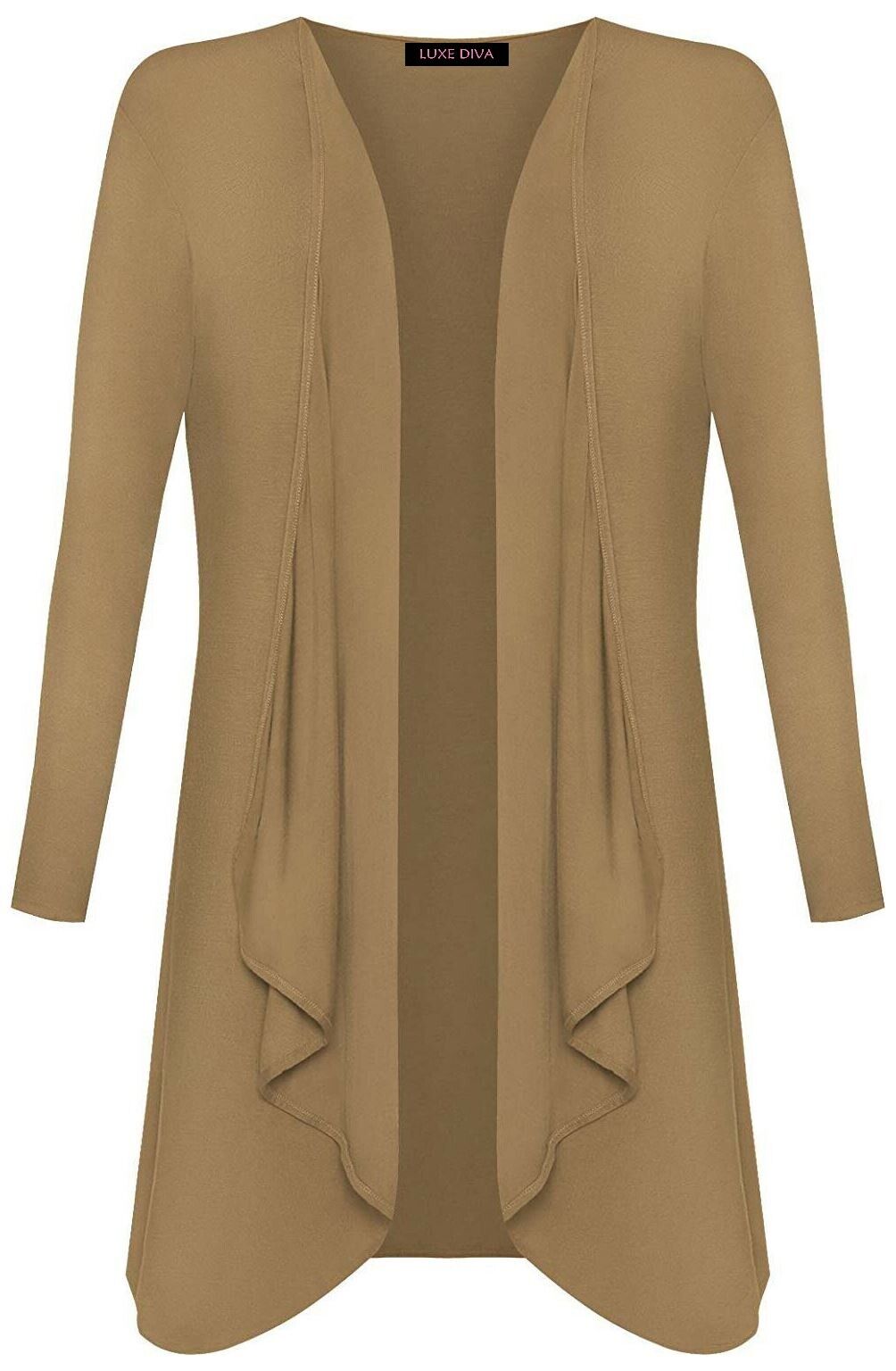 Women Ladies Open Waterfall Cardigan Hanky Hem Jersey Plus Sizes Long Sleeve Top