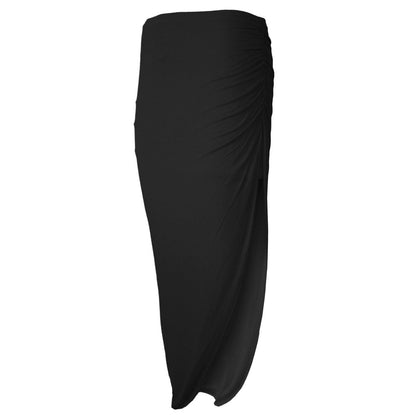 LUXE DIVA Women's Ruched Side Slit Stretch Maxi Skirt