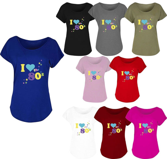 LUXE DIVA Women's I Love The 80s Slogan T-Shirt