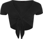 Load image into Gallery viewer, Ladies Plain Cap Short Sleeve Tie Up Front Bolero Shrug Cropped Cardigan Top
