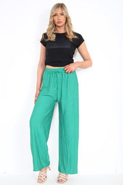 LADIES CRINKLE CHEESE CLOTH WIDE LEG PLAZZO TRS