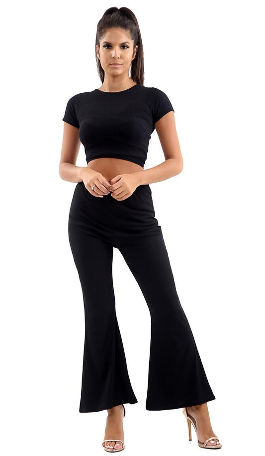 LUXE DIVA Women's Ribbed Crop Loungewear Co-Ord Set