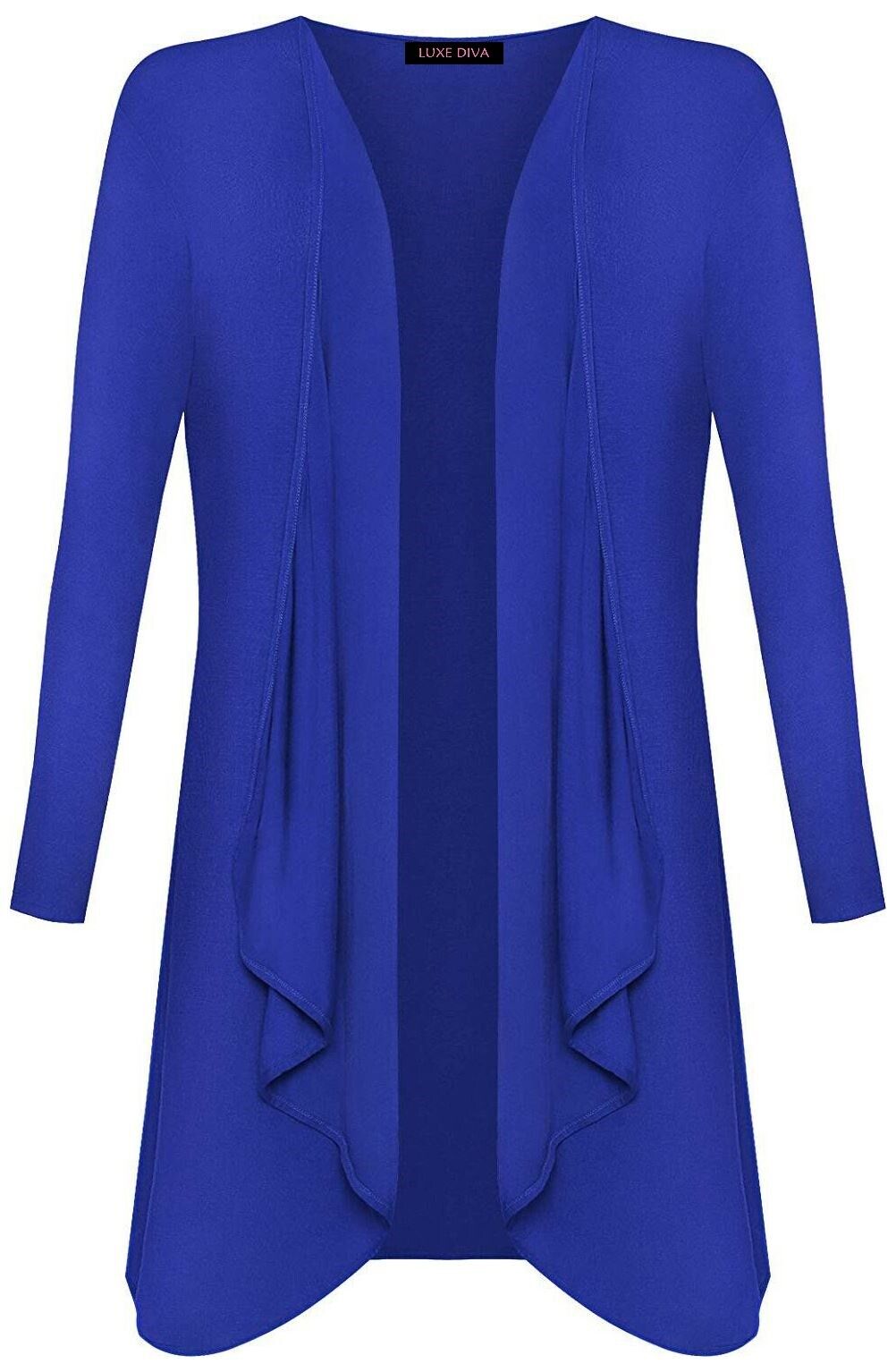Women Ladies Open Waterfall Cardigan Hanky Hem Jersey Plus Sizes Long Sleeve Top