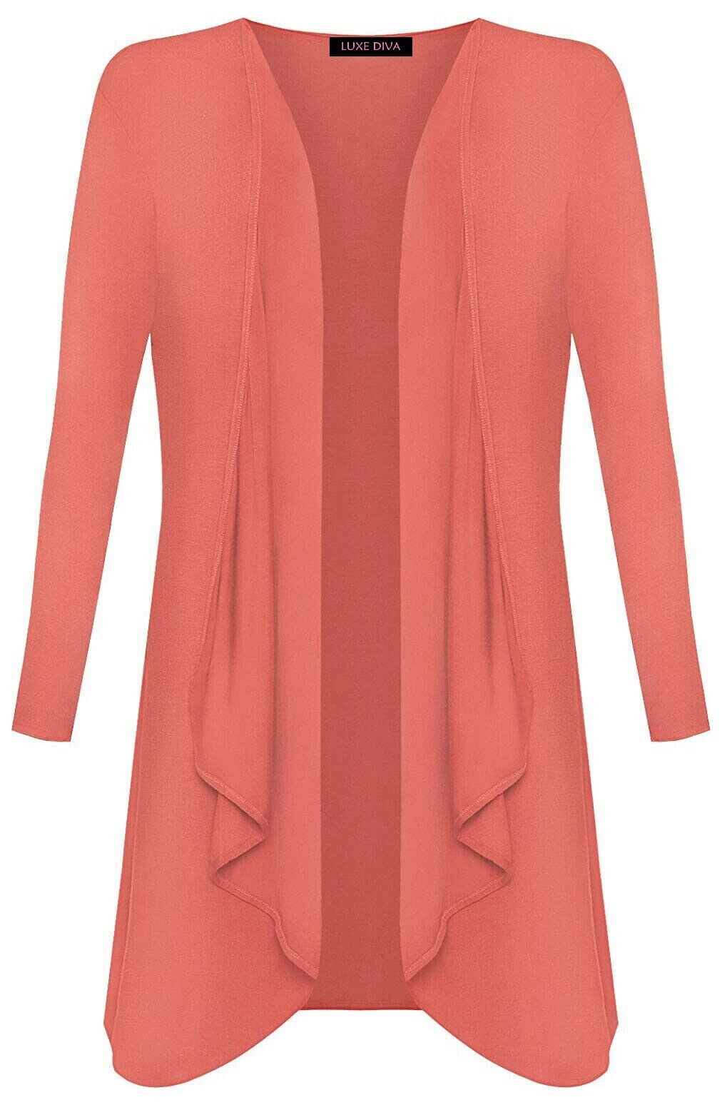 Women Ladies Open Waterfall Cardigan Hanky Hem Jersey Plus Sizes Long Sleeve Top