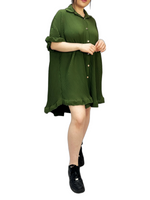 Load image into Gallery viewer, Women&#39;s Shirt Dress Pleated Short Sleeve Loose Italian Buttons Plain Detail
