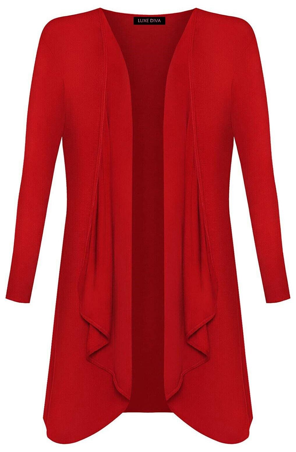 Women Ladies Open Waterfall Cardigan Hanky Hem Jersey Plus Sizes Long Sleeve Top