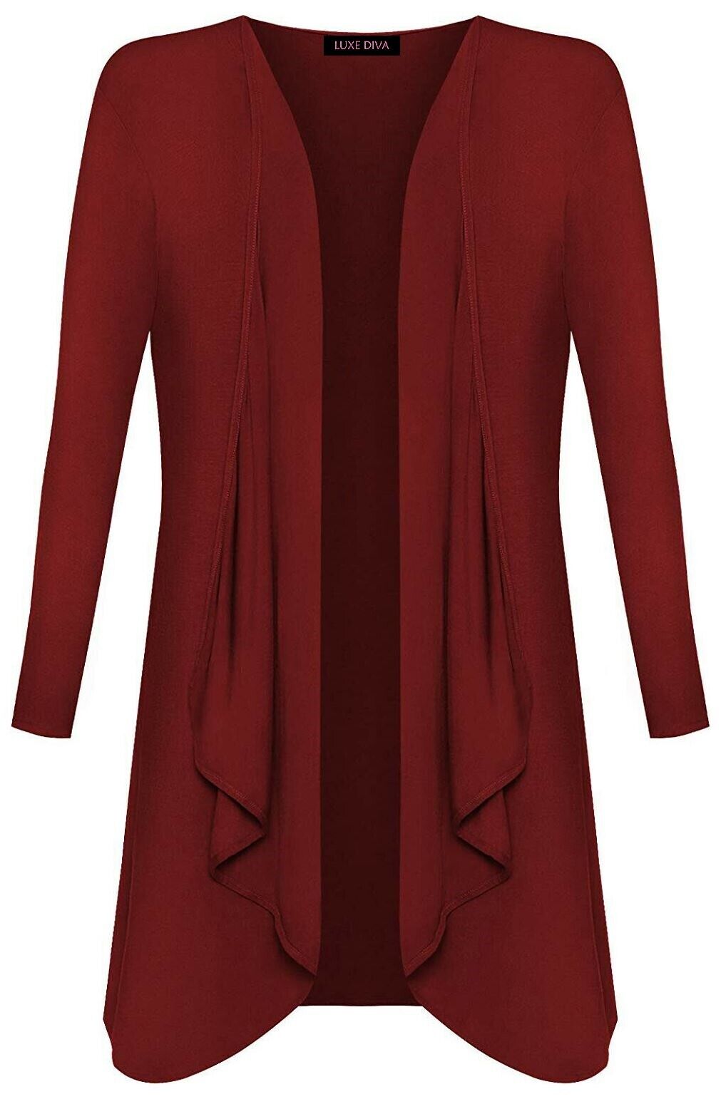Women Ladies Open Waterfall Cardigan Hanky Hem Jersey Plus Sizes Long Sleeve Top