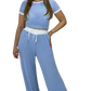 LUXE DIVA Ladies Ribbed Contrast Cap Sleeve Crop Top & Trouser 2 Piece Co ord Set 8-18 Comfort Fit Womenswear Chic Comfortable Cropped Suits Lady Basic