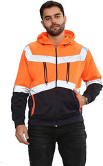 Load image into Gallery viewer, LUXE DIVA Hi Viz Vis High Visibility Jacket 5 Zips 4 Pocket Hoodie Work Zip Hooded Top
