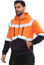 Load image into Gallery viewer, LUXE DIVA Hi Viz Vis High Visibility Jacket 5 Zips 4 Pocket Hoodie Work Zip Hooded Top
