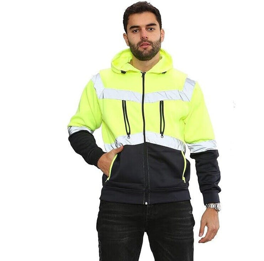 MenÕs Hi Vis Hoodie Ð 5 Zip 4 Pocket Reflective Work Sweatshirt