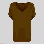 Load image into Gallery viewer, Womens T Shirt Ladies Oversized Baggy Turn Up Batwing Loose V Neck Plus Size Top
