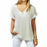Load image into Gallery viewer, Womens T Shirt Ladies Oversized Baggy Turn Up Batwing Loose V Neck Plus Size Top
