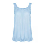 Load image into Gallery viewer, LUXE DIVA Women’s Gathered Round Scoop Neckline Swing Trim Sleeveless Plain Tank Top Wide Straps Ladies Elastic Bubble Hem Summer Camisole Baggy Vest Blouse Top
