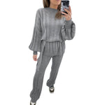 Load image into Gallery viewer, LUXE DIVA Womens Ladies Chunky Knitted High Roll Bottoms Set Loungewear Suit Tracksuit
