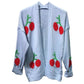 LUXE DIVA Womens Long Sleeve Cherries Print Open Front Knitted Jumper Cardigan 8-14