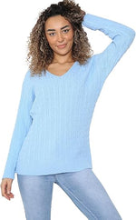 Load image into Gallery viewer, LUXE DIVA Women’s Long Sleeve V Neck Chunky Cable Knit Jumper for Ladies Casual Pullover Sweater for Women UK Size 8-22
