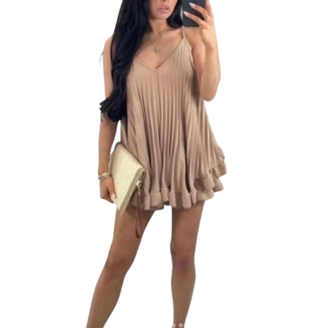 LUXEDIVA Ladies Long Pleated Strappy V/N Vest Dress Italian Style