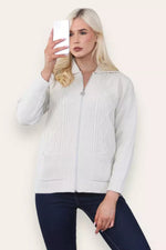 Load image into Gallery viewer, Women&#39;s Ladies Knitted Cable Zipper Collar 2 Pockets Zip All The Way Down 8-14
