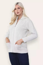 Load image into Gallery viewer, LUXE DIVA Womens Collar Zip Cable Knit Cardigan Ladies Long Sleeve Pullover Pocket Jumper
