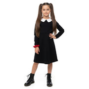 LUXE DIVA  Womens and Kids Collar Long Sleeve Plain Ladies Swing Dress Ladies Long Sleeve Peter Pan Collar Flared Festive Halloween Swing Dress Top (UK, Numeric, 16, 18, Regular, Regular, Black)