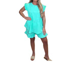 Load image into Gallery viewer, LUXEDIVA Italian Womens Ladies Frill Sleeve 2 Pcs Short Set

