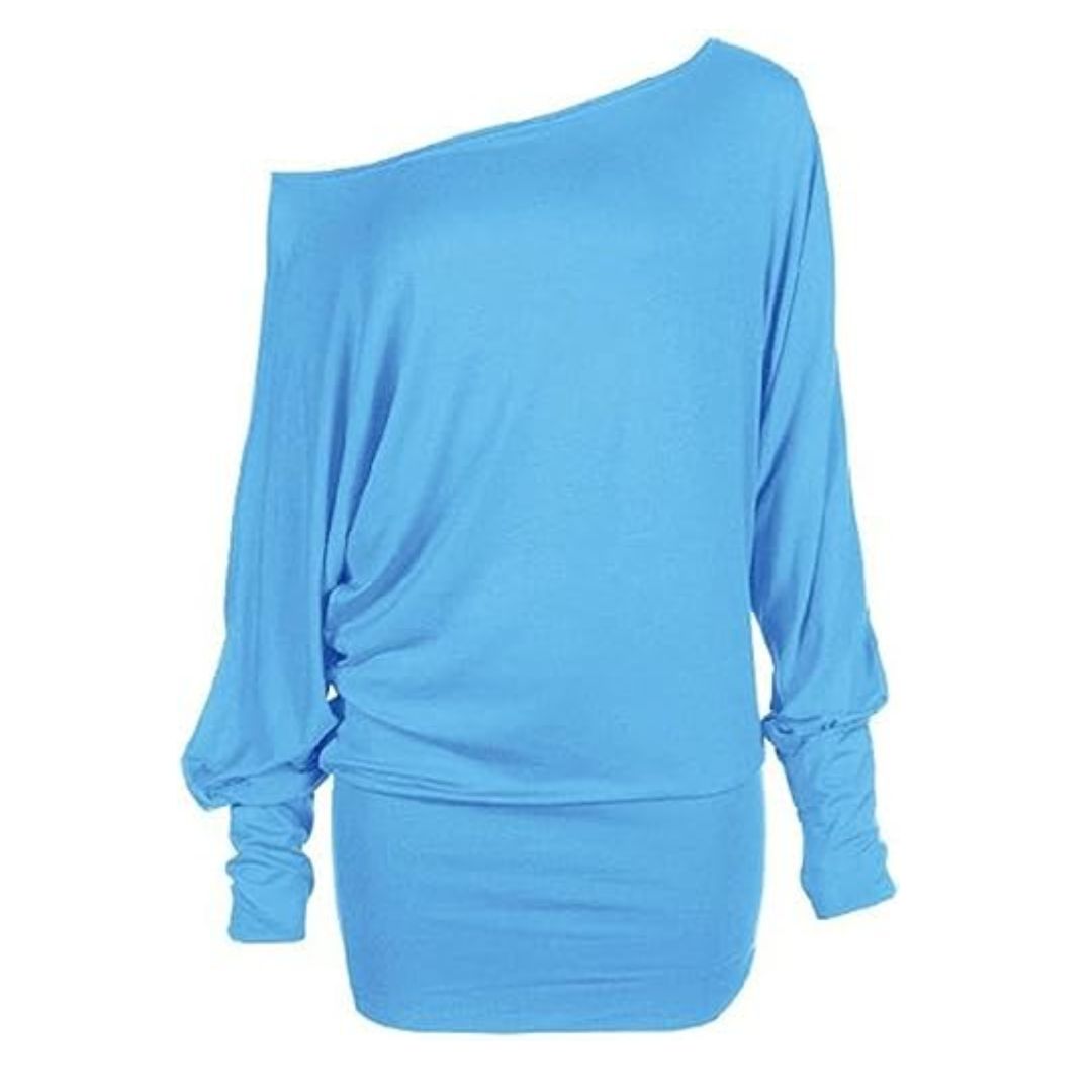 LUXE DIVA One Off-Shoulder Tops with Long Sleeves, Off Shoulder Batwing Jumper, Ladies Batwing Top in Black, Red, White Plus 21 Colors More UK