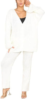 Load image into Gallery viewer, Ladies 2 Piece Italian Knitted 4 Button Cardigan Set Womens Wide Leg Lounge Wear Co-Ord Bottom Tracksuits
