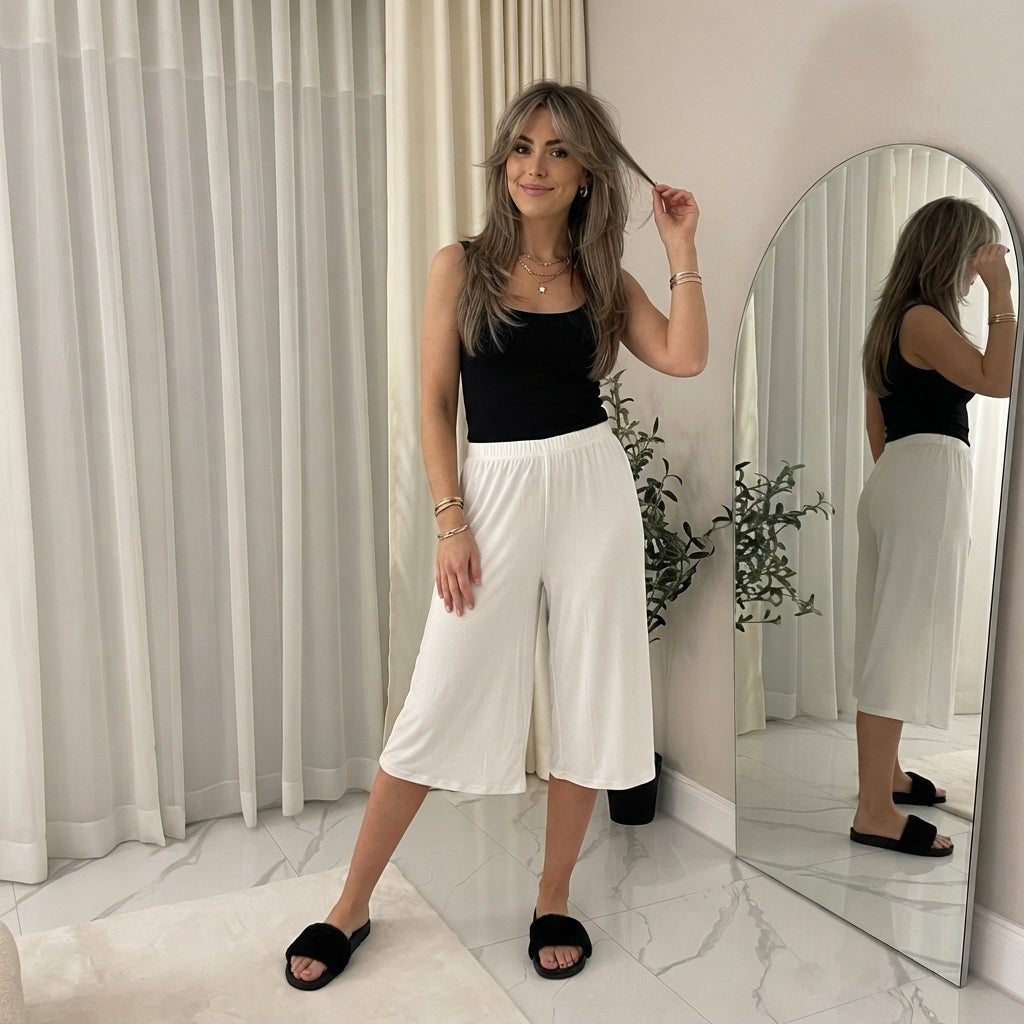 LUXE DIVA Women's 3/4 Palazzo Culottes Wide Leg Stretch
