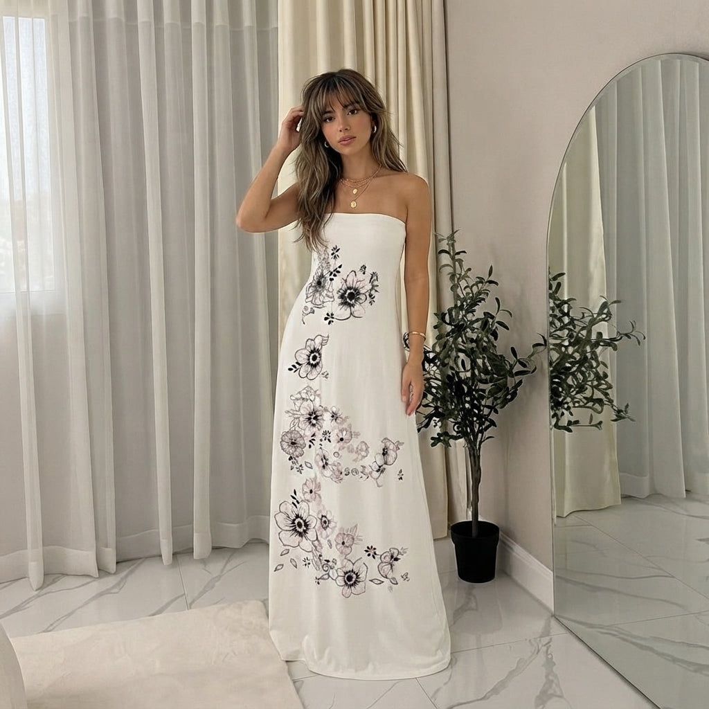 LUXE DIVA Womens Sleeveless Chunky Flower Printed Sheering Maxi Party Dress Sizes S-2XL