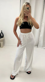 Load image into Gallery viewer, Ladies Wide Leg Drawstring Palazzo Bottom Trouser Pant Elasticated Waist
