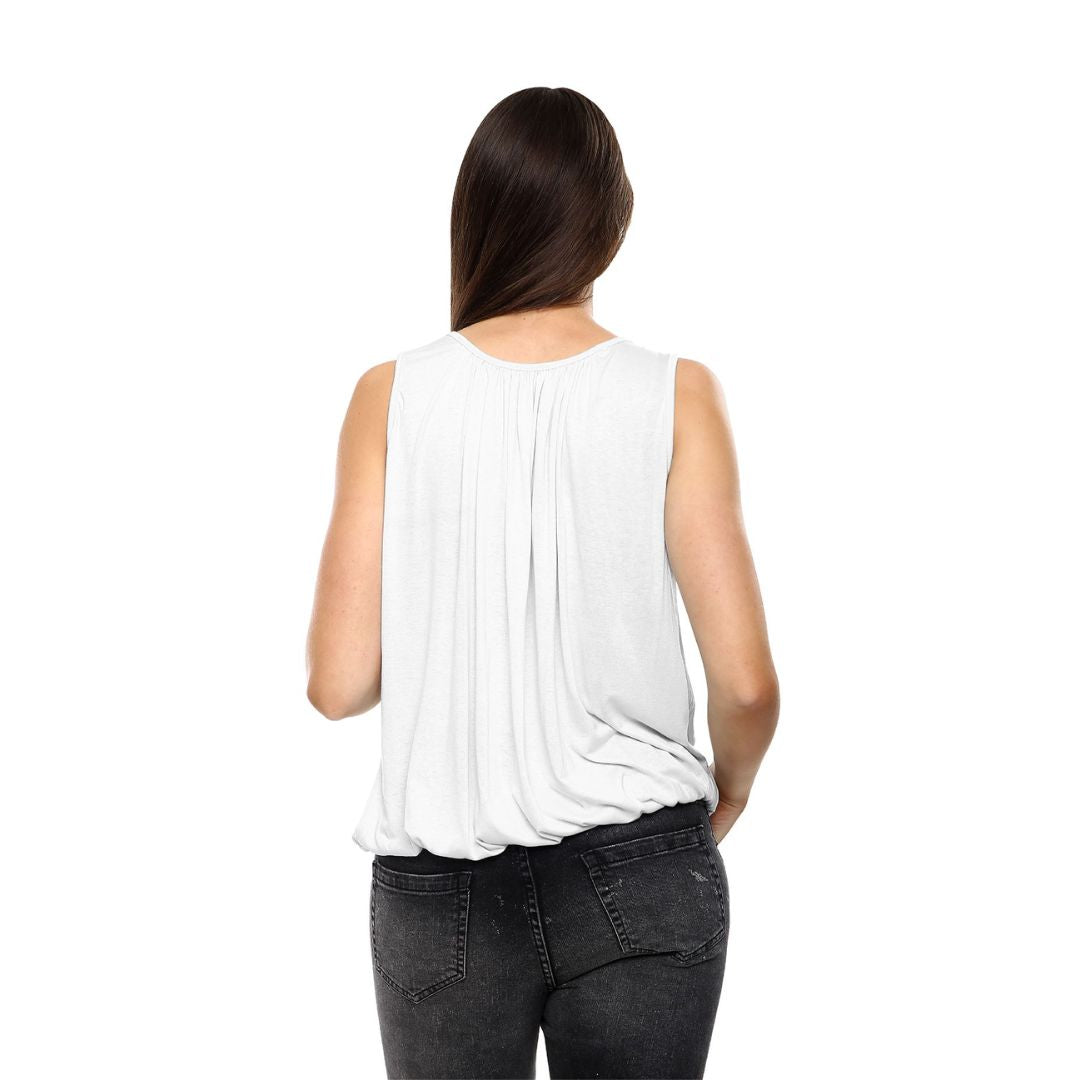LUXE DIVA Women’s Gathered Round Scoop Neckline Swing Trim Sleeveless Plain Tank Top Wide Straps Ladies Elastic Bubble Hem Summer Camisole Baggy Vest Blouse Top